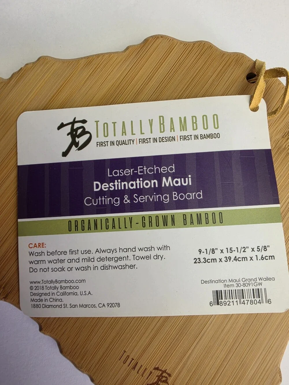Totally Bamboo Destination Maui Serving and Cutting Board with Hang Tie for Wall